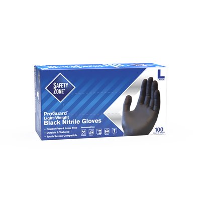 THE SAFETY ZONE Powder Free Nitrile Disposable Gloves, Black